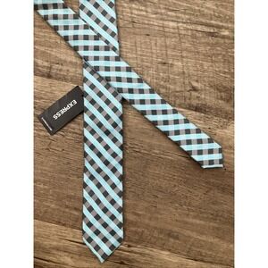Express Tie Silk Blue Gray Plaid 2" Wide 59" Long Thin NEW